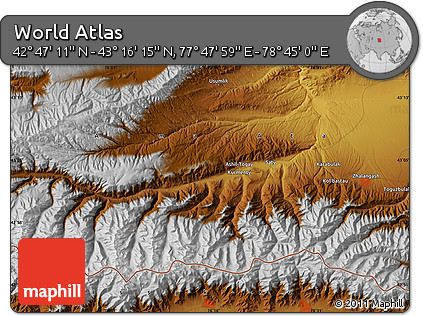 Physical Map of the Area around 43° 1' 43" N, 78° 16' 30" E
