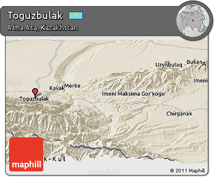 Shaded Relief Panoramic Map of Toguzbulak
