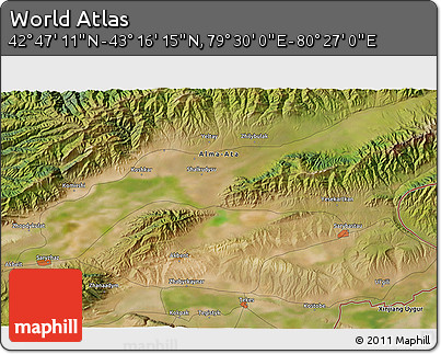 Satellite 3D Map of the Area around 43° 1' 43" N, 79° 58' 29" E