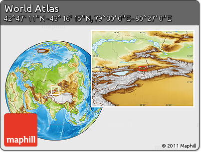 Physical Location Map of the Area around 43° 1' 43" N, 79° 58' 29" E
