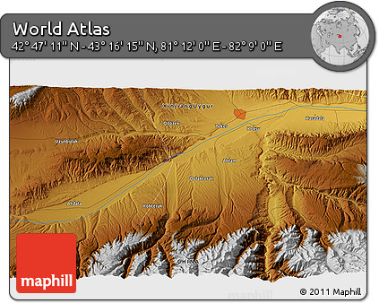 Physical 3D Map of the Area around 43° 1' 43" N, 81° 40' 30" E