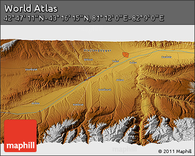Physical 3D Map of the Area around 43° 1' 43" N, 81° 40' 30" E