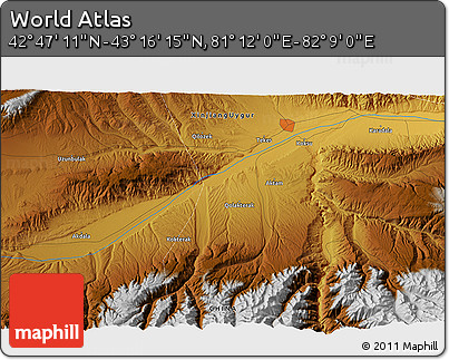 Physical 3D Map of the Area around 43° 1' 43" N, 81° 40' 30" E