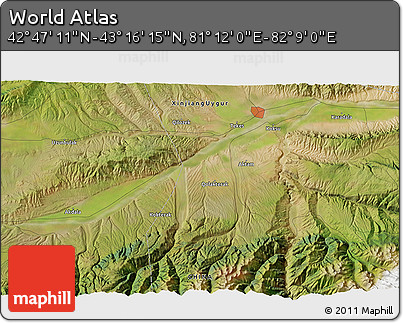Satellite 3D Map of the Area around 43° 1' 43" N, 81° 40' 30" E