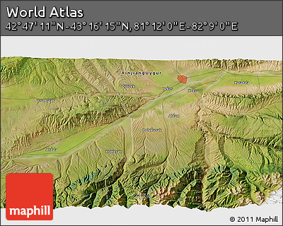 Satellite 3D Map of the Area around 43° 1' 43" N, 81° 40' 30" E