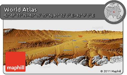 Physical Panoramic Map of the Area around 43° 1' 43" N, 81° 40' 30" E