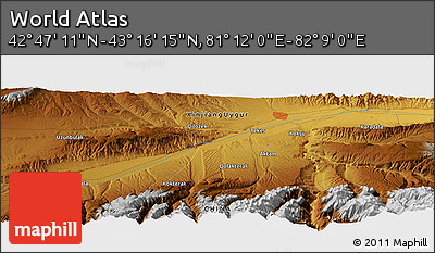Physical Panoramic Map of the Area around 43° 1' 43" N, 81° 40' 30" E