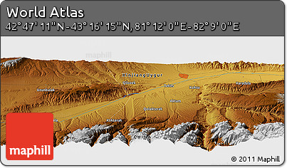 Physical Panoramic Map of the Area around 43° 1' 43" N, 81° 40' 30" E