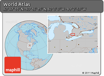 Gray Location Map of the Area around 43° 1' 43" N, 81° 31' 30" W