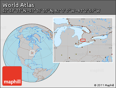 Gray Location Map of the Area around 43° 1' 43" N, 81° 31' 30" W