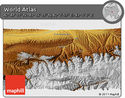 Physical 3D Map of the Area around 43° 1' 43" N, 82° 31' 30" E