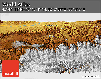 Physical 3D Map of the Area around 43° 1' 43" N, 82° 31' 30" E