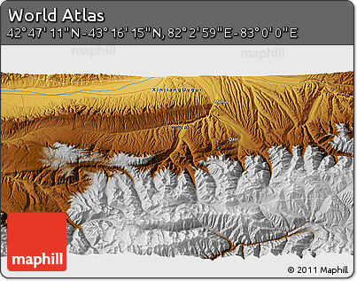 Physical 3D Map of the Area around 43° 1' 43" N, 82° 31' 30" E