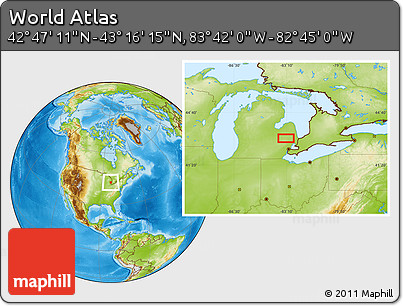 Physical Location Map of the Area around 43° 1' 43" N, 83° 13' 29" W