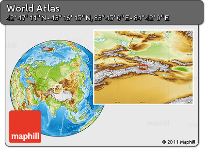 Physical Location Map of the Area around 43° 1' 43" N, 84° 13' 29" E
