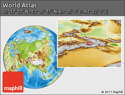Physical Location Map of the Area around 43° 1' 43" N, 84° 13' 29" E