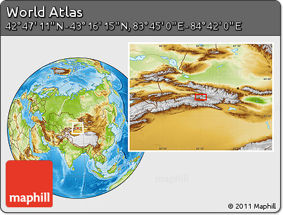 Physical Location Map of the Area around 43° 1' 43" N, 84° 13' 29" E