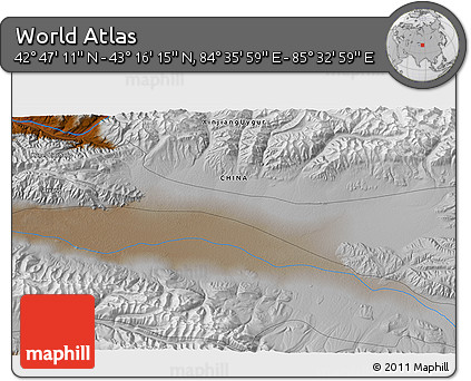 Physical 3D Map of the Area around 43° 1' 43" N, 85° 4' 29" E