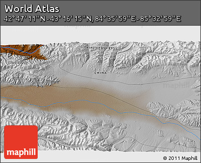 Physical 3D Map of the Area around 43° 1' 43" N, 85° 4' 29" E