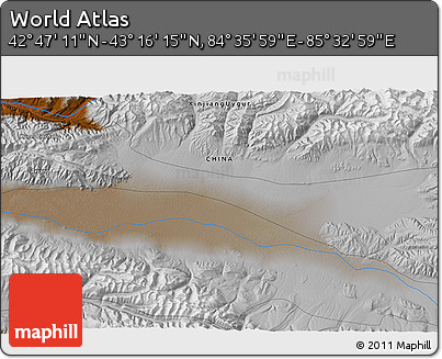 Physical 3D Map of the Area around 43° 1' 43" N, 85° 4' 29" E