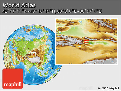 Physical Location Map of the Area around 43° 1' 43" N, 88° 28' 29" E