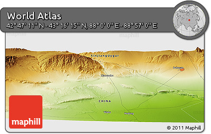 Physical Panoramic Map of the Area around 43° 1' 43" N, 88° 28' 29" E