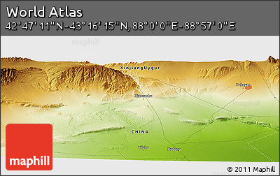 Physical Panoramic Map of the Area around 43° 1' 43" N, 88° 28' 29" E