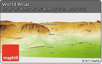 Physical Panoramic Map of the Area around 43° 1' 43" N, 88° 28' 29" E