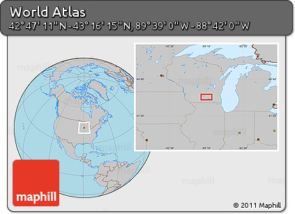 Gray Location Map of the Area around 43° 1' 43" N, 89° 10' 30" W