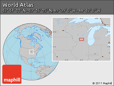 Gray Location Map of the Area around 43° 1' 43" N, 89° 10' 30" W