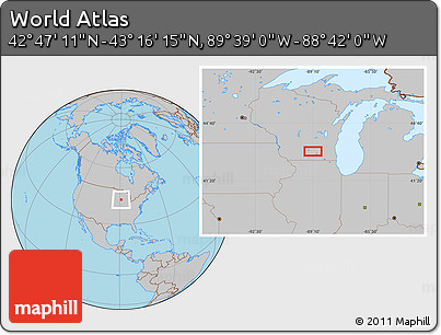 Gray Location Map of the Area around 43° 1' 43" N, 89° 10' 30" W