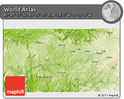 Physical 3D Map of the Area around 43° 1' 43" N, 8° 25' 30" W