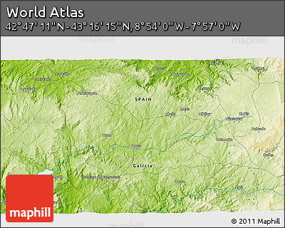 Physical 3D Map of the Area around 43° 1' 43" N, 8° 25' 30" W