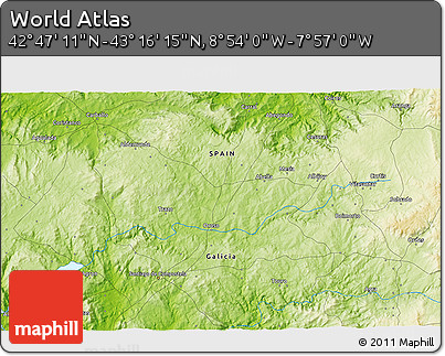 Physical 3D Map of the Area around 43° 1' 43" N, 8° 25' 30" W