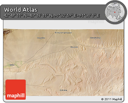 Satellite 3D Map of the Area around 43° 1' 43" N, 91° 1' 30" E