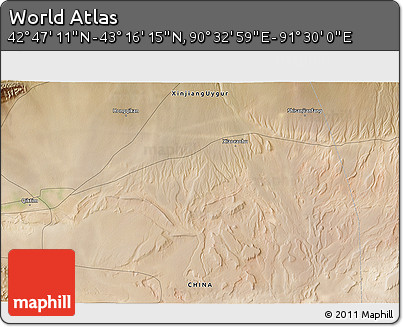 Satellite 3D Map of the Area around 43° 1' 43" N, 91° 1' 30" E