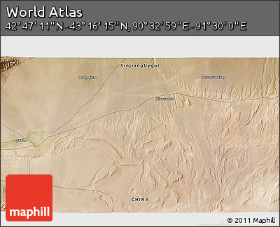 Satellite 3D Map of the Area around 43° 1' 43" N, 91° 1' 30" E