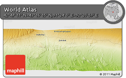 Physical Panoramic Map of the Area around 43° 1' 43" N, 91° 52' 30" E