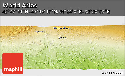 Physical Panoramic Map of the Area around 43° 1' 43" N, 91° 52' 30" E
