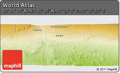 Physical Panoramic Map of the Area around 43° 1' 43" N, 91° 52' 30" E