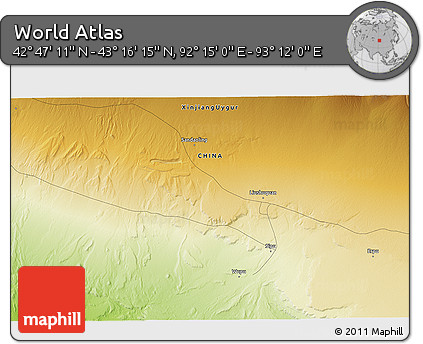 Physical 3D Map of the Area around 43° 1' 43" N, 92° 43' 29" E