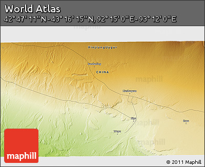 Physical 3D Map of the Area around 43° 1' 43" N, 92° 43' 29" E