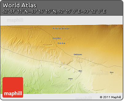 Physical 3D Map of the Area around 43° 1' 43" N, 92° 43' 29" E