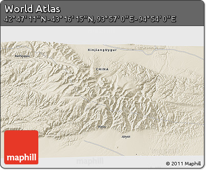 Shaded Relief 3D Map of the Area around 43° 1' 43" N, 94° 25' 30" E