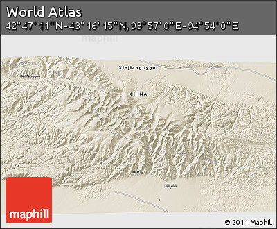 Shaded Relief 3D Map of the Area around 43° 1' 43" N, 94° 25' 30" E