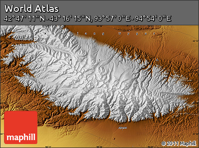 Physical Map of the Area around 43° 1' 43" N, 94° 25' 30" E