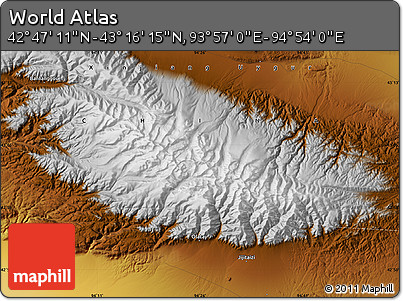 Physical Map of the Area around 43° 1' 43" N, 94° 25' 30" E