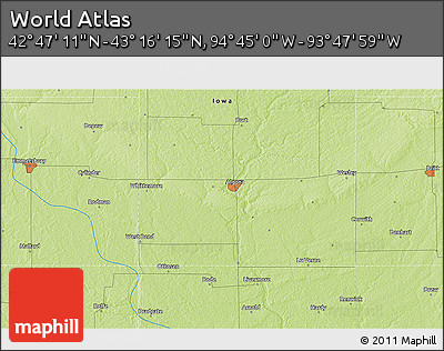 Physical 3D Map of the Area around 43° 1' 43" N, 94° 16' 30" W