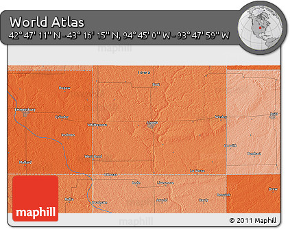 Political 3D Map of the Area around 43° 1' 43" N, 94° 16' 30" W