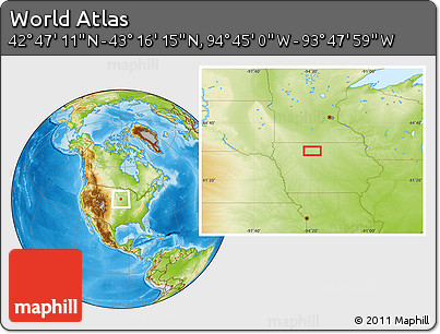 Physical Location Map of the Area around 43° 1' 43" N, 94° 16' 30" W
